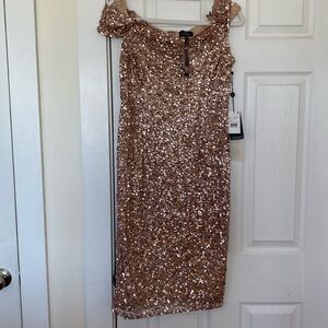Rose gold dressy dress off shoulder, crunchy bead dress
